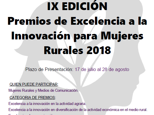 CONVOCATORIA IX EDICION PREMIOS EXCELENCIA A LA INNOVACION PARA MUJERES RURALES 2018